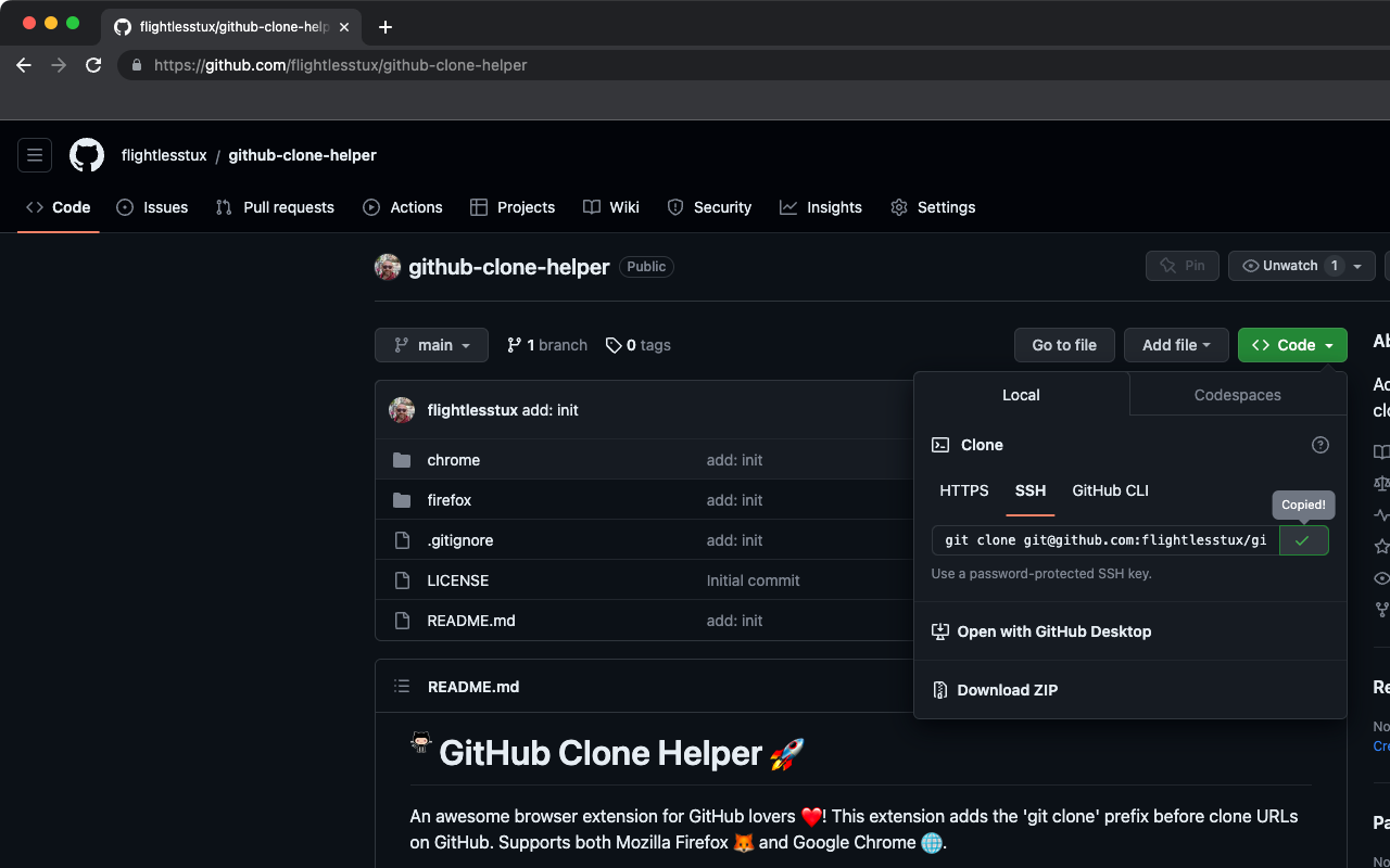 GitHub Clone Helper chrome谷歌浏览器插件_扩展第2张截图