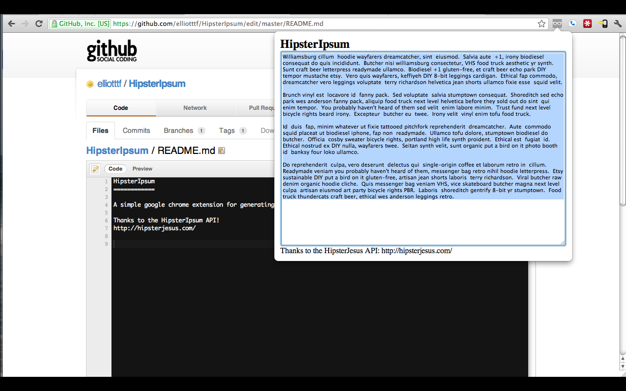 HipsterIpsum chrome谷歌浏览器插件_扩展第1张截图