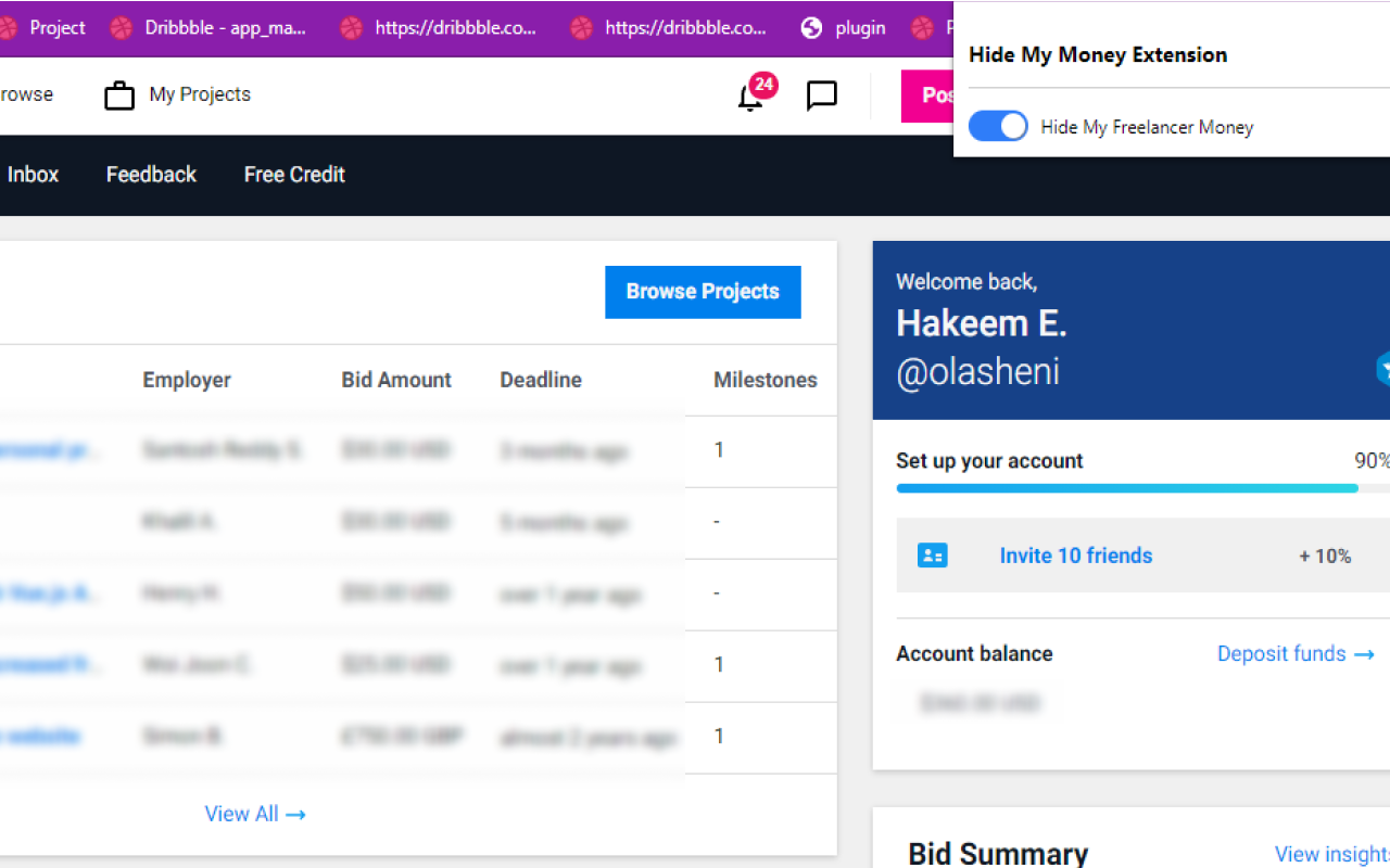 Hide My Money - Freelancer.com chrome谷歌浏览器插件_扩展第1张截图