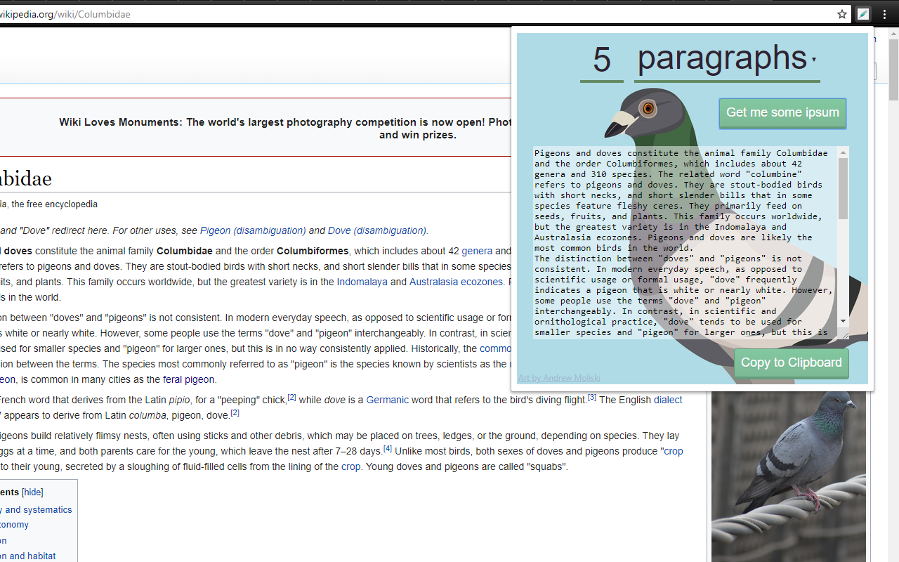 Pigeon Ipsum chrome谷歌浏览器插件_扩展第1张截图