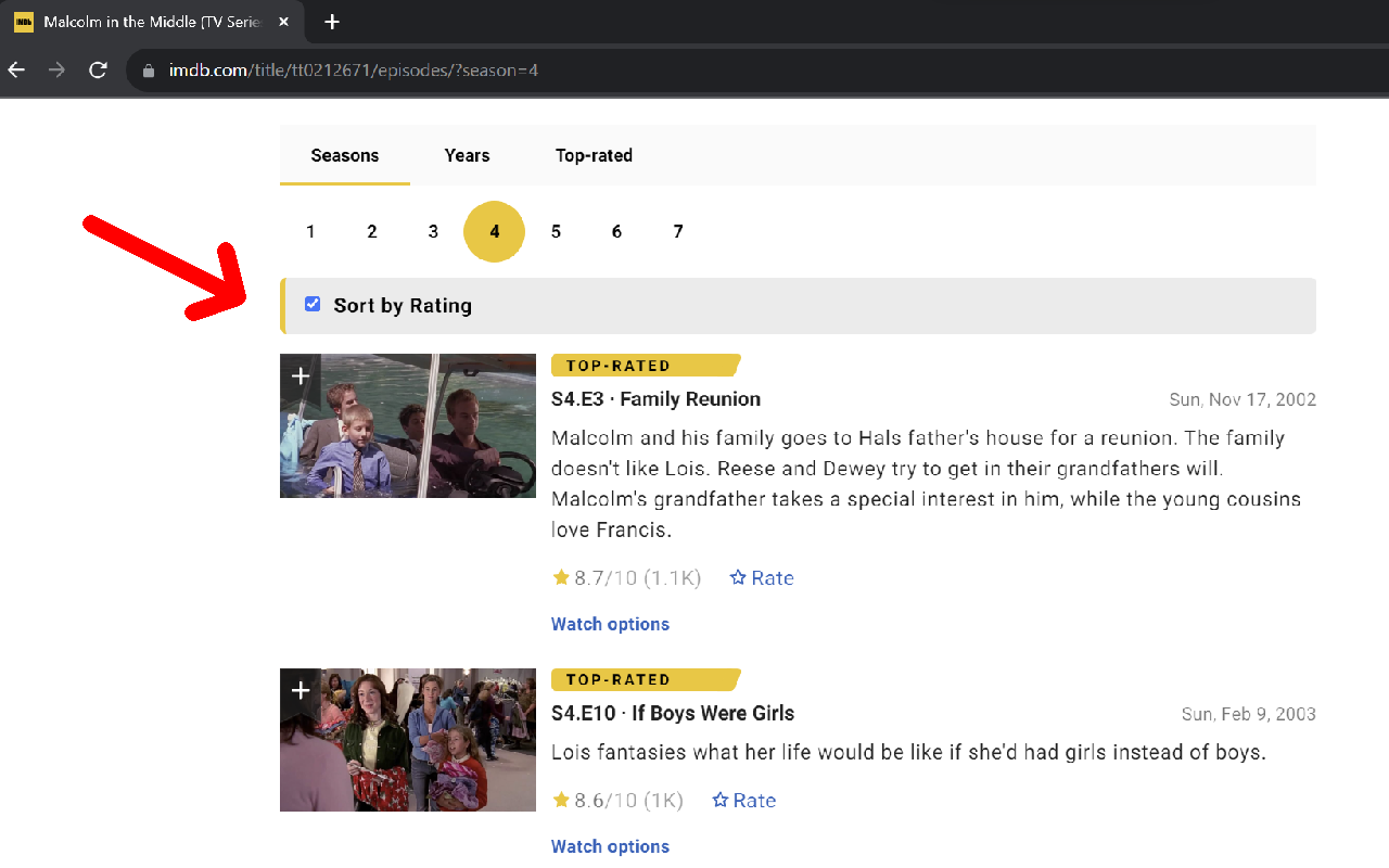 IMDb Sort Episodes By Rating chrome谷歌浏览器插件_扩展第1张截图