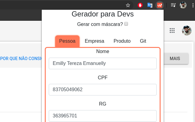 Gerador de Cadastros chrome谷歌浏览器插件_扩展第1张截图