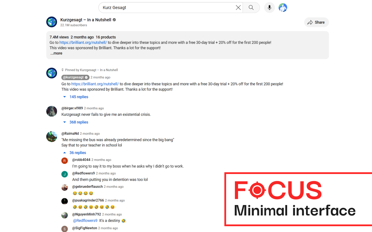 Focus: YouTube Simplified chrome谷歌浏览器插件_扩展第1张截图