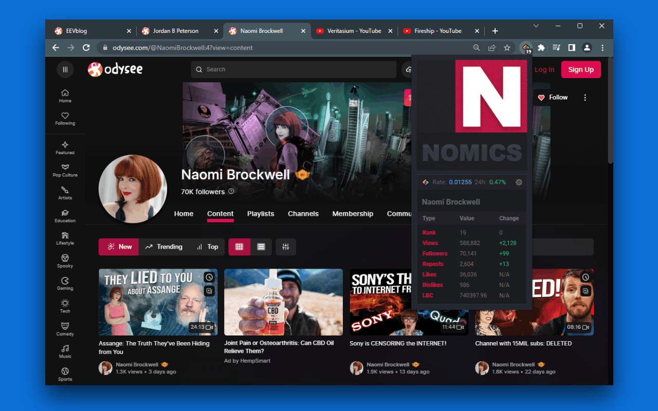 Nomics - Odysee/LBRY Analytics chrome谷歌浏览器插件_扩展第1张截图