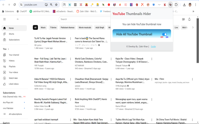 YouTube All Thumbnails Hider 2024 chrome谷歌浏览器插件_扩展第1张截图