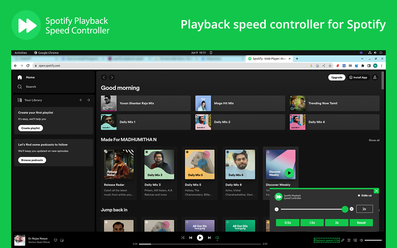 Spotify Playback Speed Controller chrome谷歌浏览器插件_扩展第1张截图