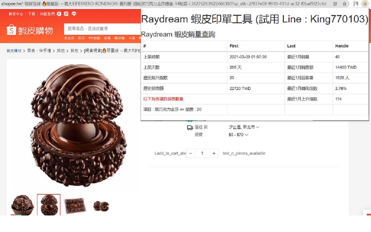 RaydreamShopee銷量分析 chrome谷歌浏览器插件_扩展第1张截图