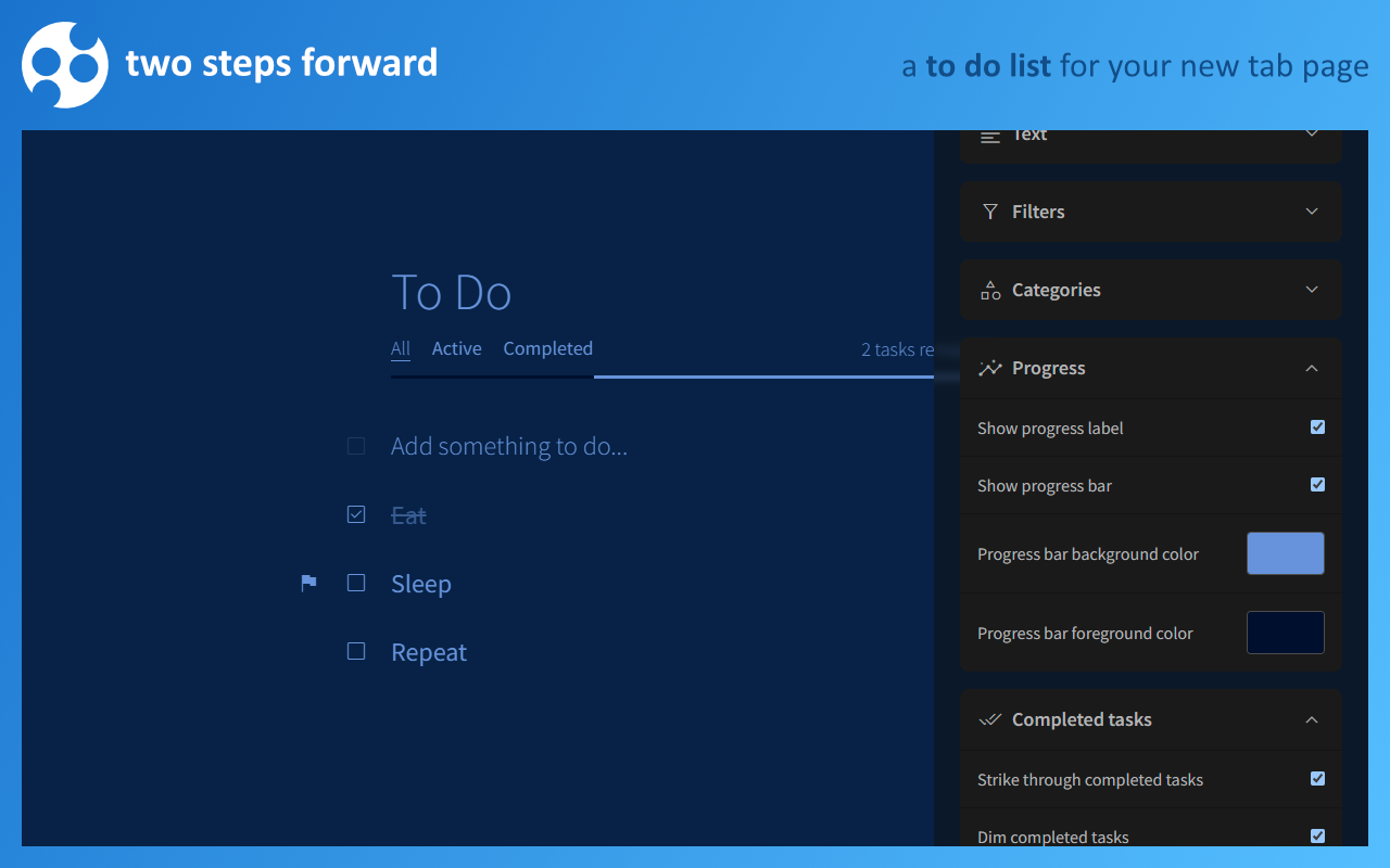 Two Steps Forward: A New Tab To Do List chrome谷歌浏览器插件_扩展第1张截图
