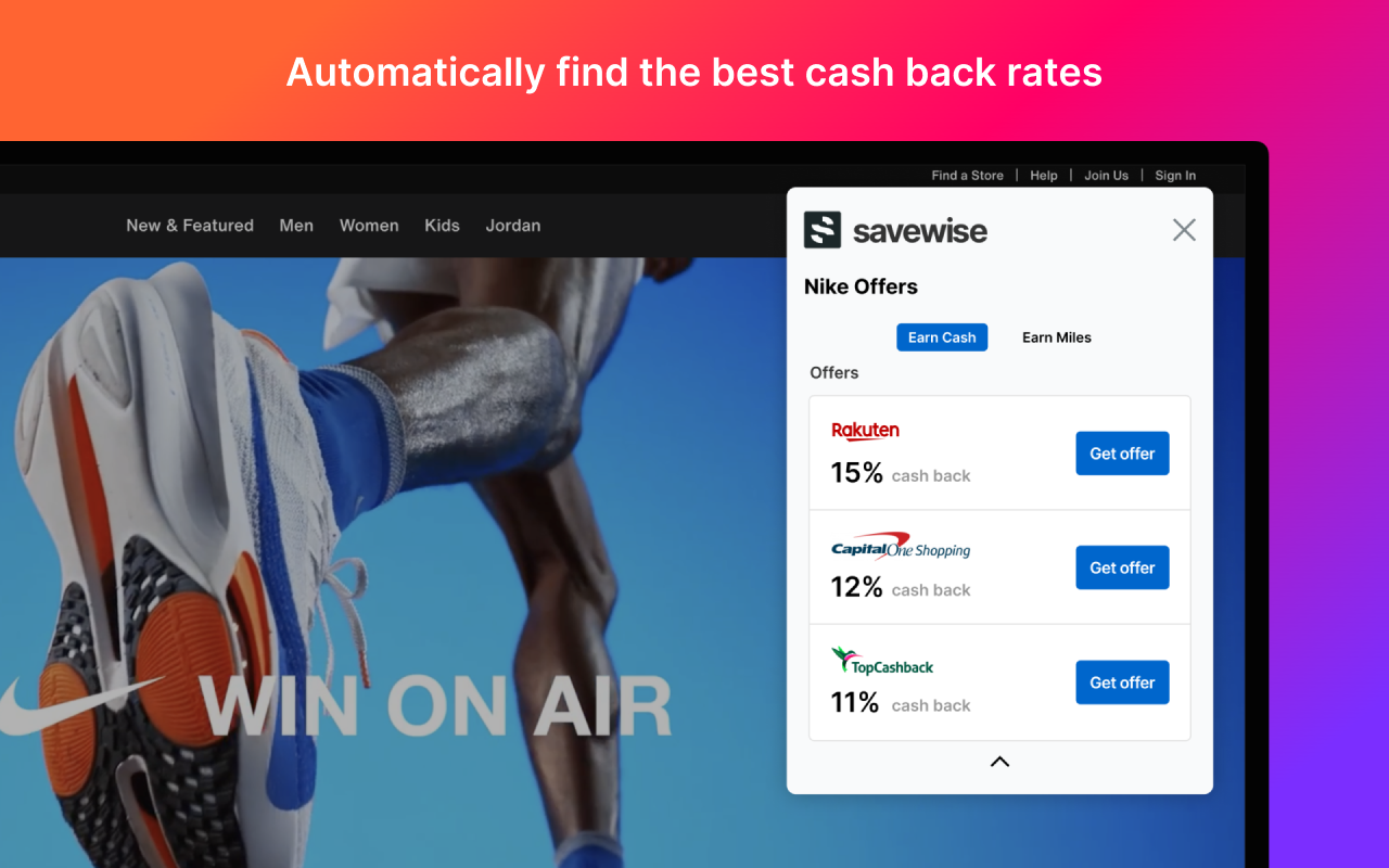 Savewise: Cash Back, Rebates & Mileage Rewards Comparison chrome谷歌浏览器插件_扩展第1张截图