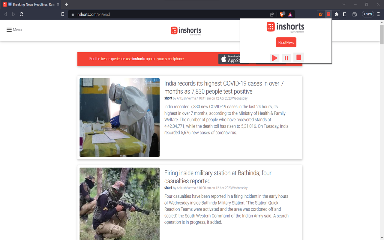 Inshorts News Reader (Unofficial) chrome谷歌浏览器插件_扩展第1张截图