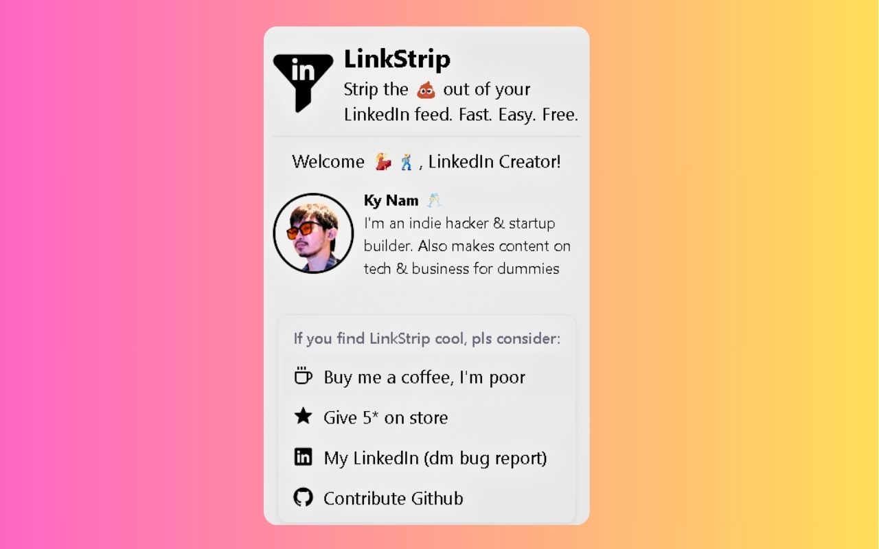 LinkStrip - Strip the 💩 from your LinkedIn feed chrome谷歌浏览器插件_扩展第2张截图