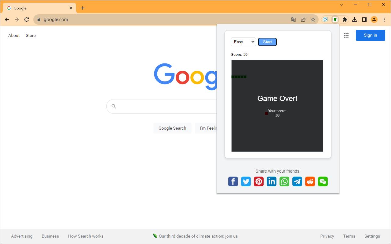 Snake Game on Google Chrome chrome谷歌浏览器插件_扩展第1张截图