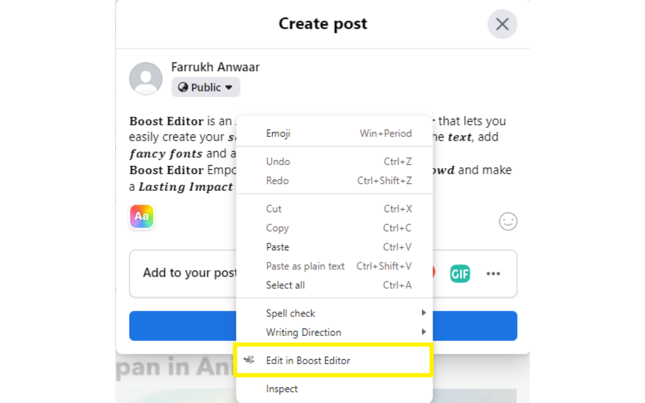 Boost Editor -Right Click in SM Post Text Box chrome谷歌浏览器插件_扩展第4张截图