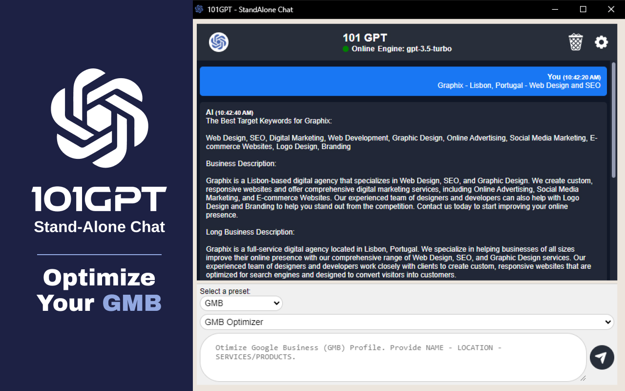 101GPT - StandAlone Chat chrome谷歌浏览器插件_扩展第4张截图