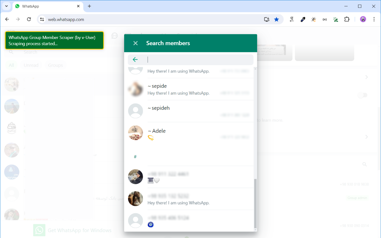 WhatsApp Member Scraper (by v-User) chrome谷歌浏览器插件_扩展第3张截图