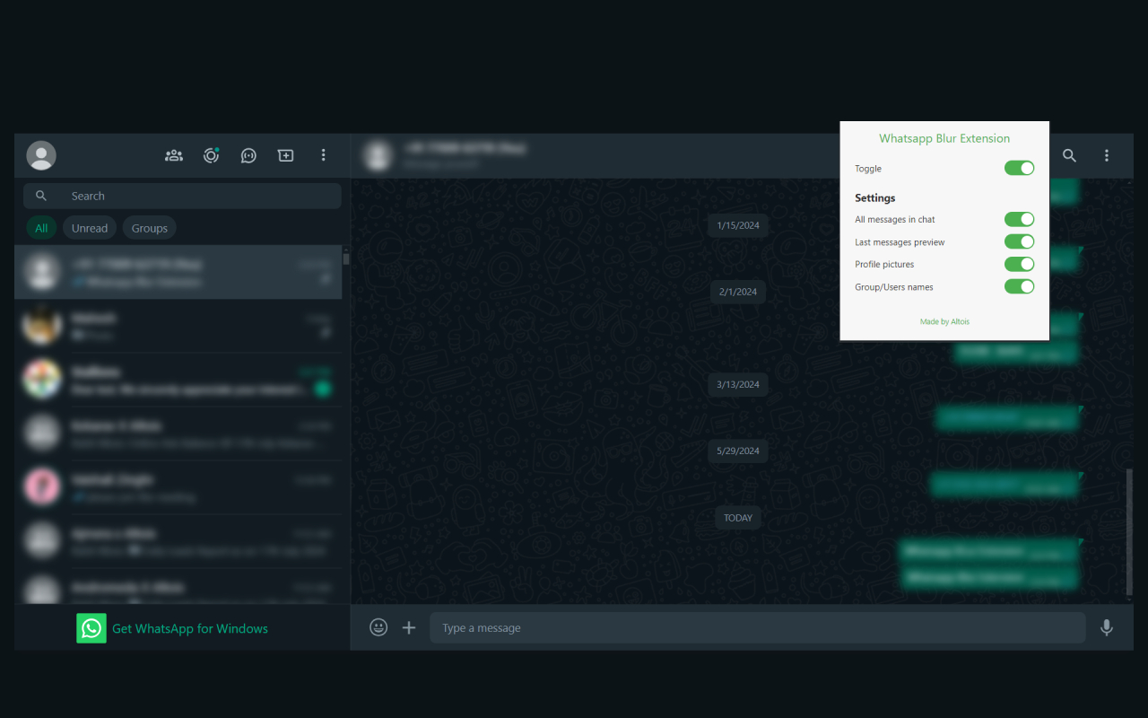 WhatsApp Blur Extension chrome谷歌浏览器插件_扩展第2张截图