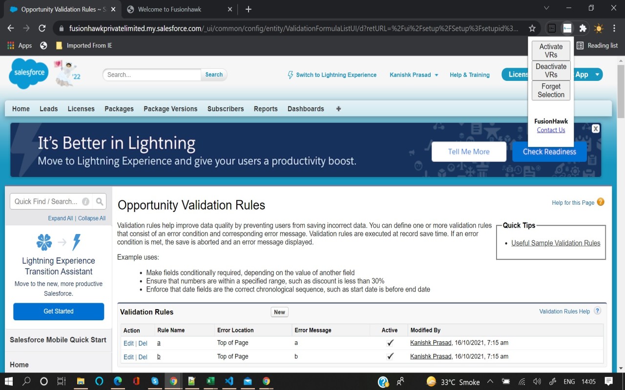 (De)Activate Salesforce Validation Rules chrome谷歌浏览器插件_扩展第2张截图