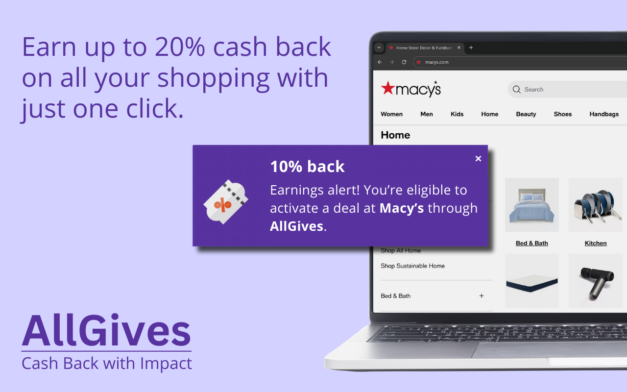 AllGives: Get Cash Back & Help Charities Whenever You Shop chrome谷歌浏览器插件_扩展第1张截图