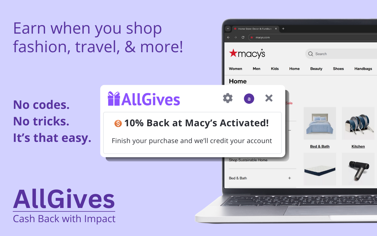 AllGives: Get Cash Back & Help Charities Whenever You Shop chrome谷歌浏览器插件_扩展第3张截图