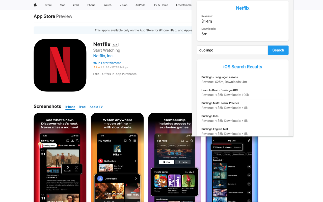 App download and revenue info - auto display on App Store and Google Play chrome谷歌浏览器插件_扩展第1张截图