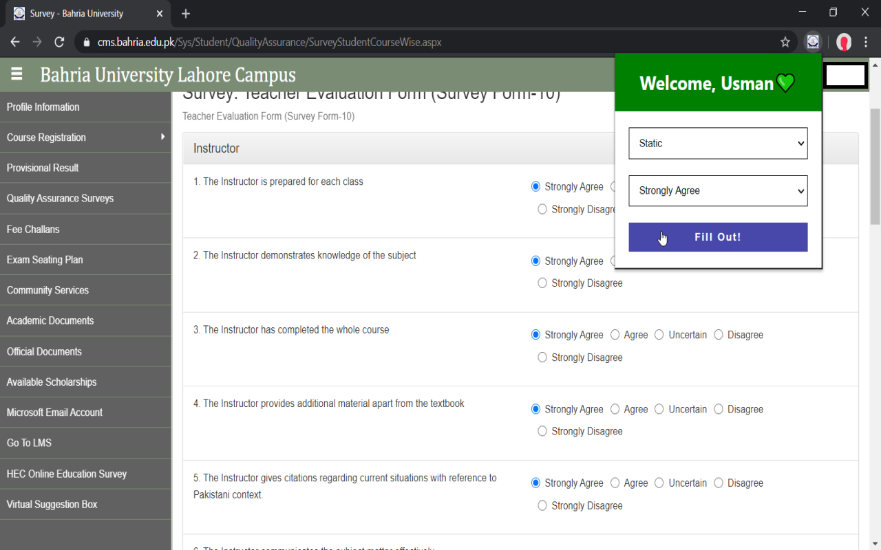 Bahria University Automatic Survey chrome谷歌浏览器插件_扩展第1张截图