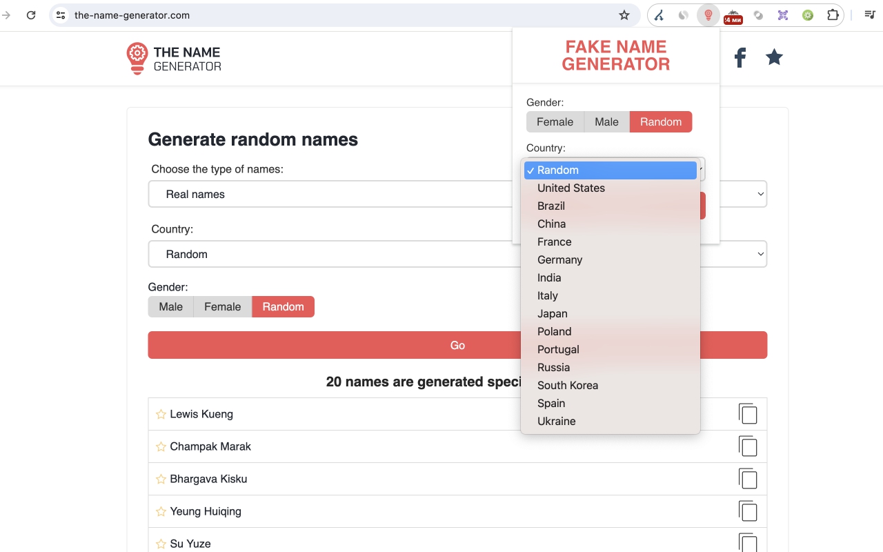 Fake name generator chrome谷歌浏览器插件_扩展第1张截图