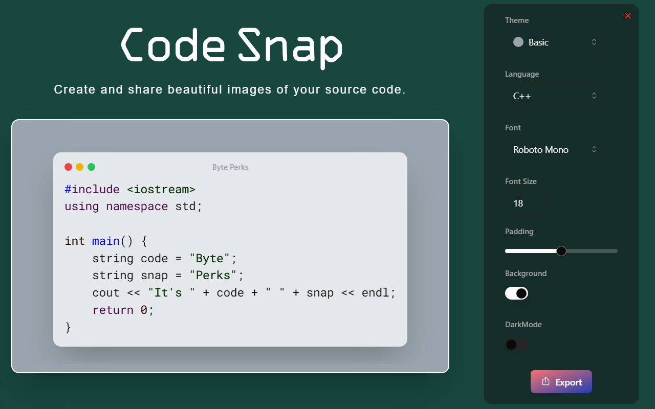 CodeSnap - Share Code Snippets chrome谷歌浏览器插件_扩展第1张截图