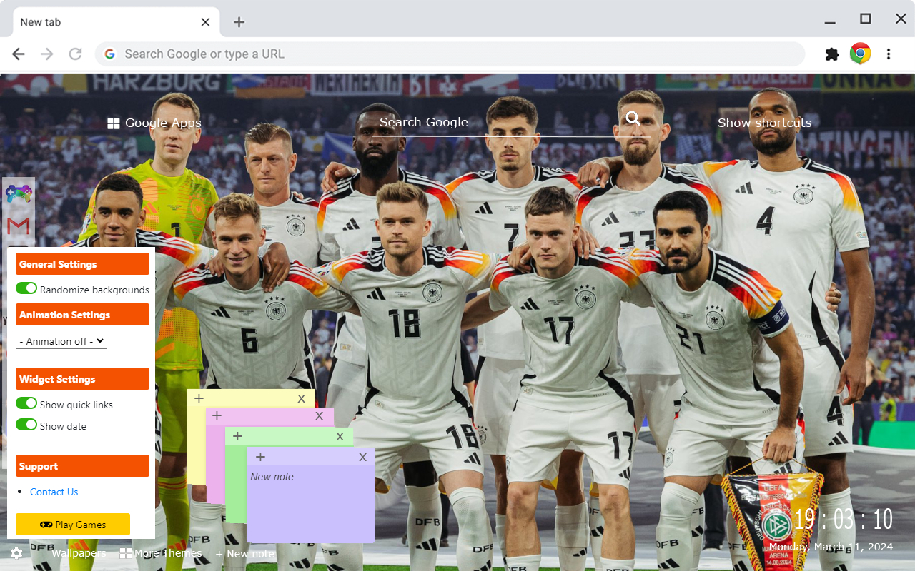 Germany National Football Team Euro 2024 New Tab Extension chrome谷歌浏览器插件_扩展第2张截图