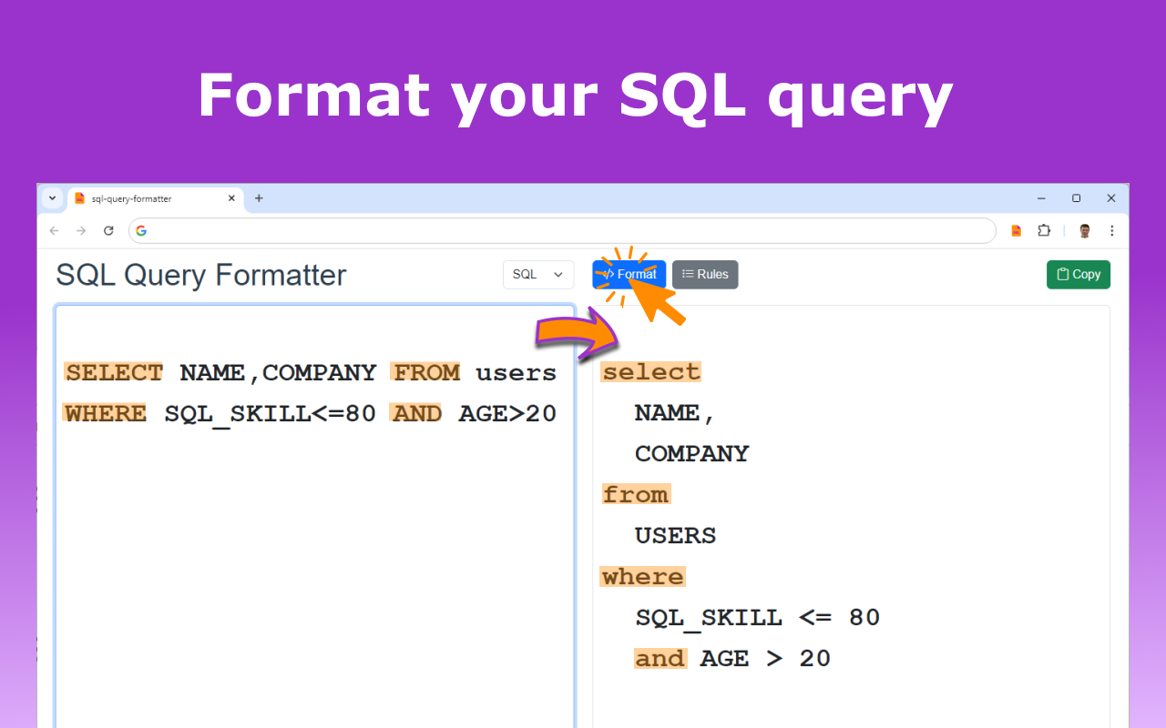 SQL查询格式化程序 chrome谷歌浏览器插件_扩展第1张截图