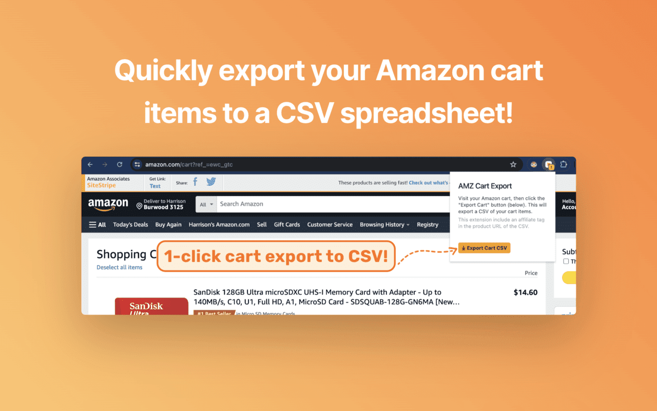 AMZ Cart Export: Export your Amazon cart to CSV chrome谷歌浏览器插件_扩展第1张截图