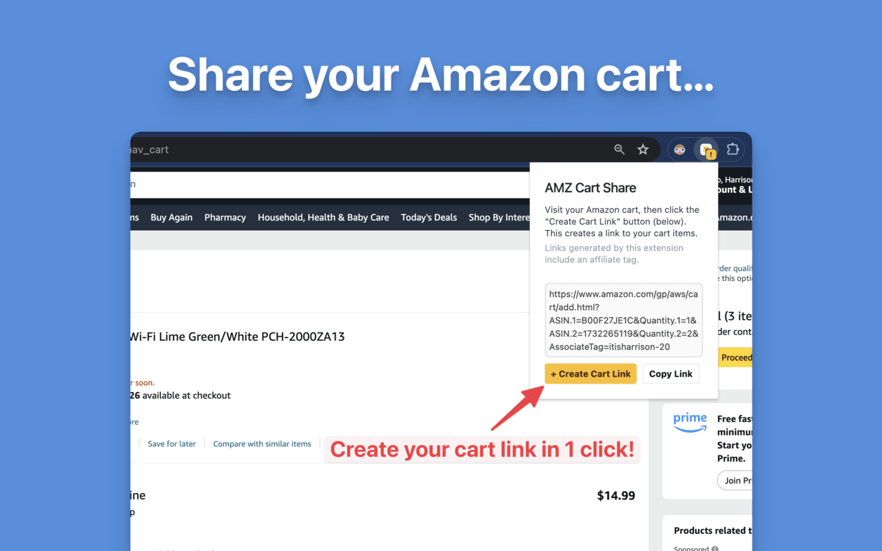 AMZ Cart Share: Share your Amazon cart in 1 click chrome谷歌浏览器插件_扩展第2张截图