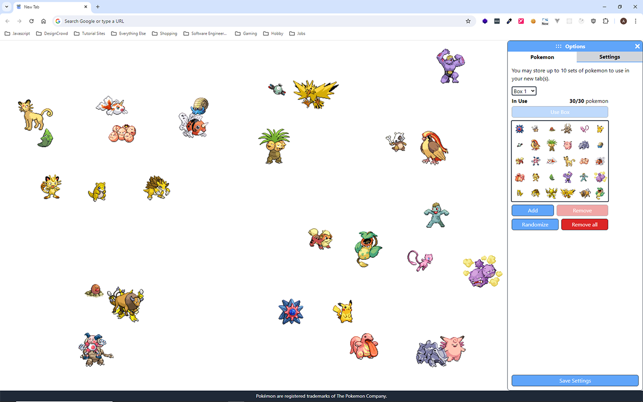 PokeTab - Pokemon in your New Tab chrome谷歌浏览器插件_扩展第1张截图