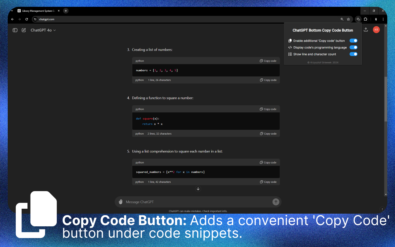 ChatGPT Bottom Copy Code Button & Statistics chrome谷歌浏览器插件_扩展第2张截图