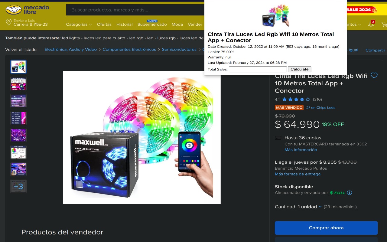 MercadoLibre Product Date chrome谷歌浏览器插件_扩展第1张截图