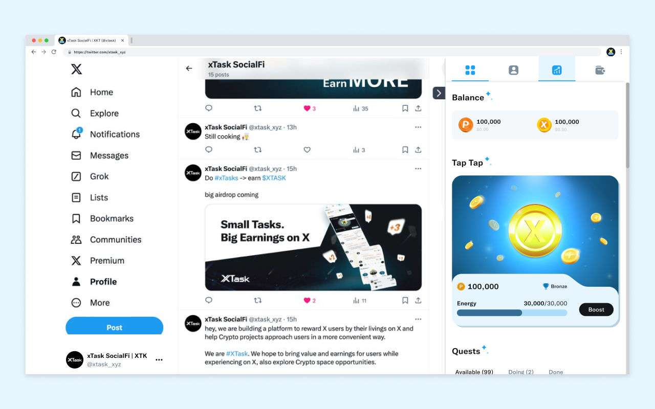 XTask - Tap-to-Earn & Quest-to-Earn SocialFi chrome谷歌浏览器插件_扩展第2张截图