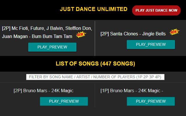 Just Dance songs list (Unlimited Service) chrome谷歌浏览器插件_扩展第2张截图