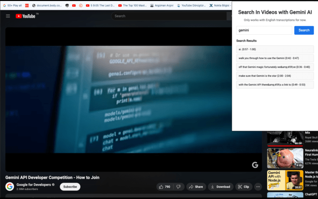 Search In Videos with Gemini Ai chrome谷歌浏览器插件_扩展第1张截图