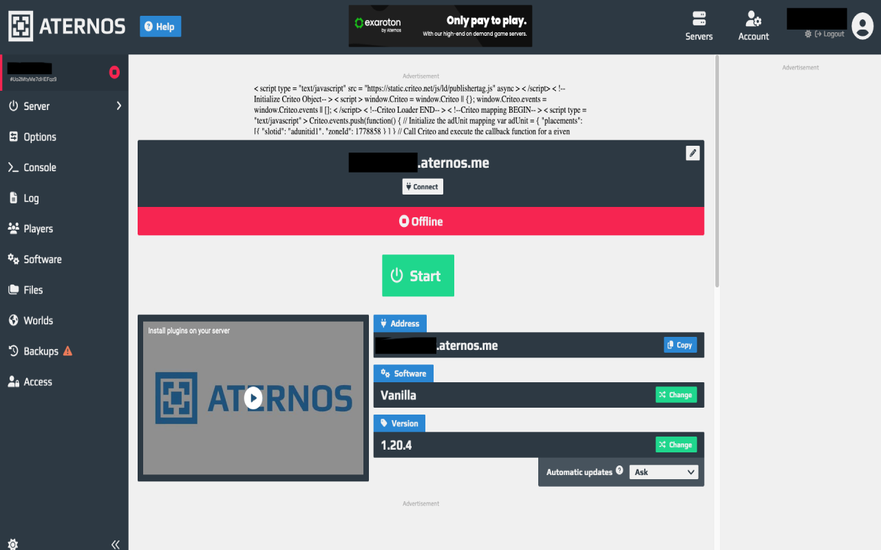 Aternos 24-7 chrome谷歌浏览器插件_扩展第1张截图