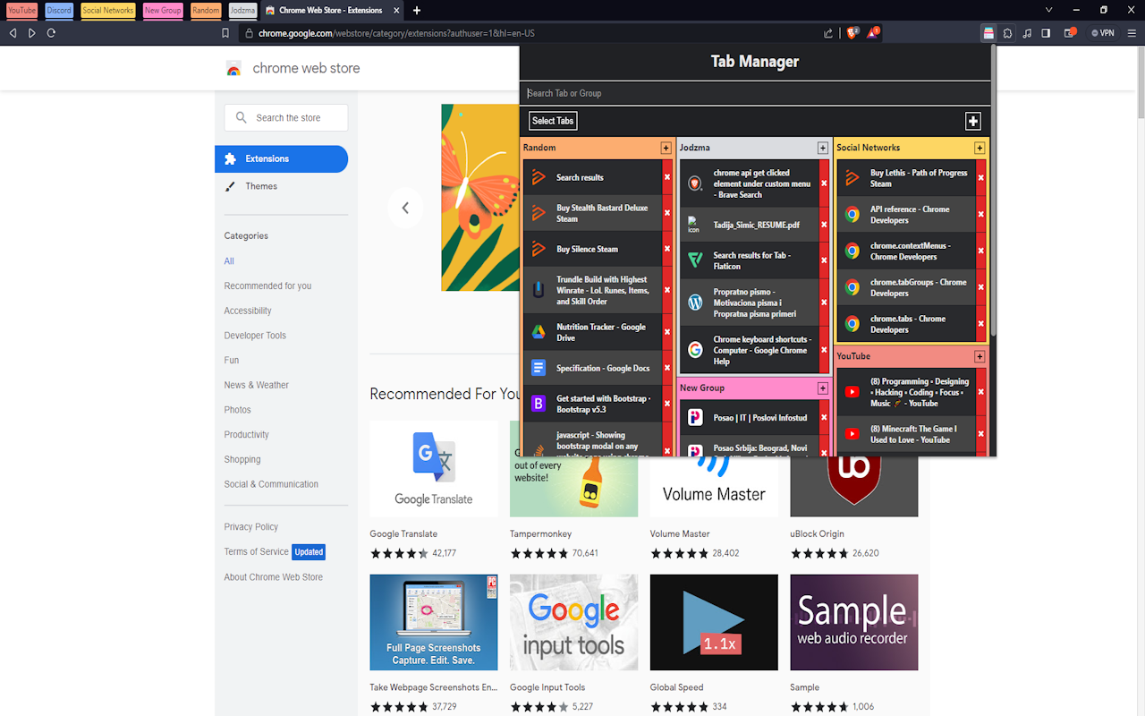 Tab Manager chrome谷歌浏览器插件_扩展第1张截图