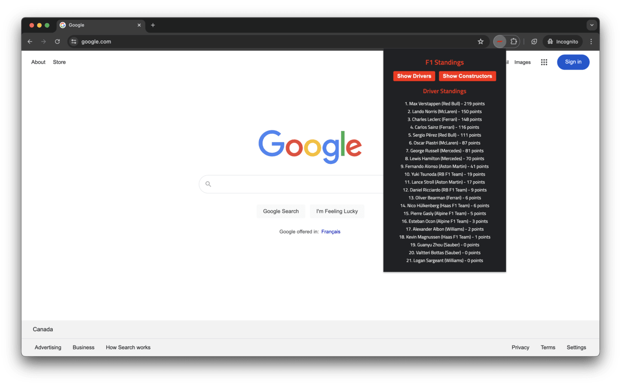 F1 Standings chrome谷歌浏览器插件_扩展第1张截图