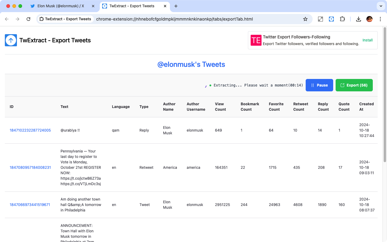 TwExtract - Export Tweets From Any Account chrome谷歌浏览器插件_扩展第1张截图