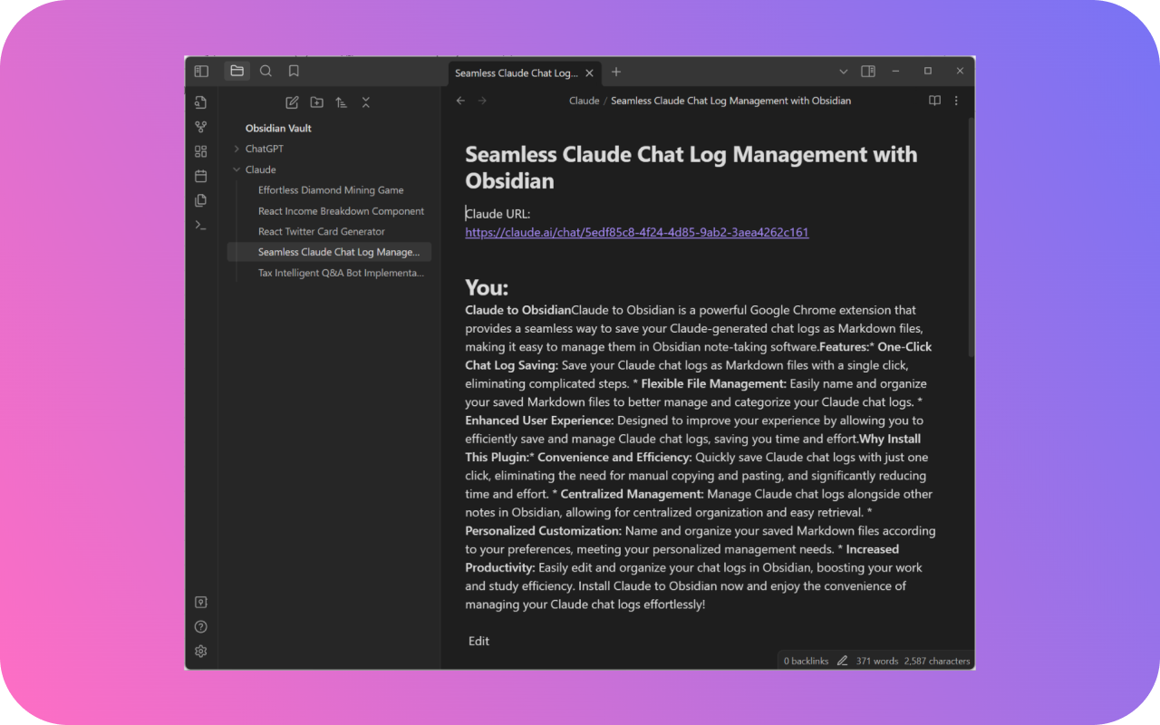 Claude 到 Obsidian chrome谷歌浏览器插件_扩展第1张截图