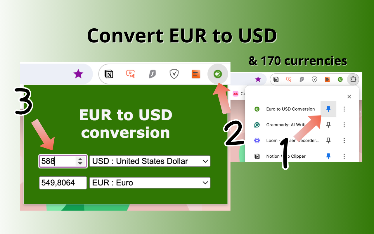 欧元兑美元转换 - Euro to USD chrome谷歌浏览器插件_扩展第1张截图