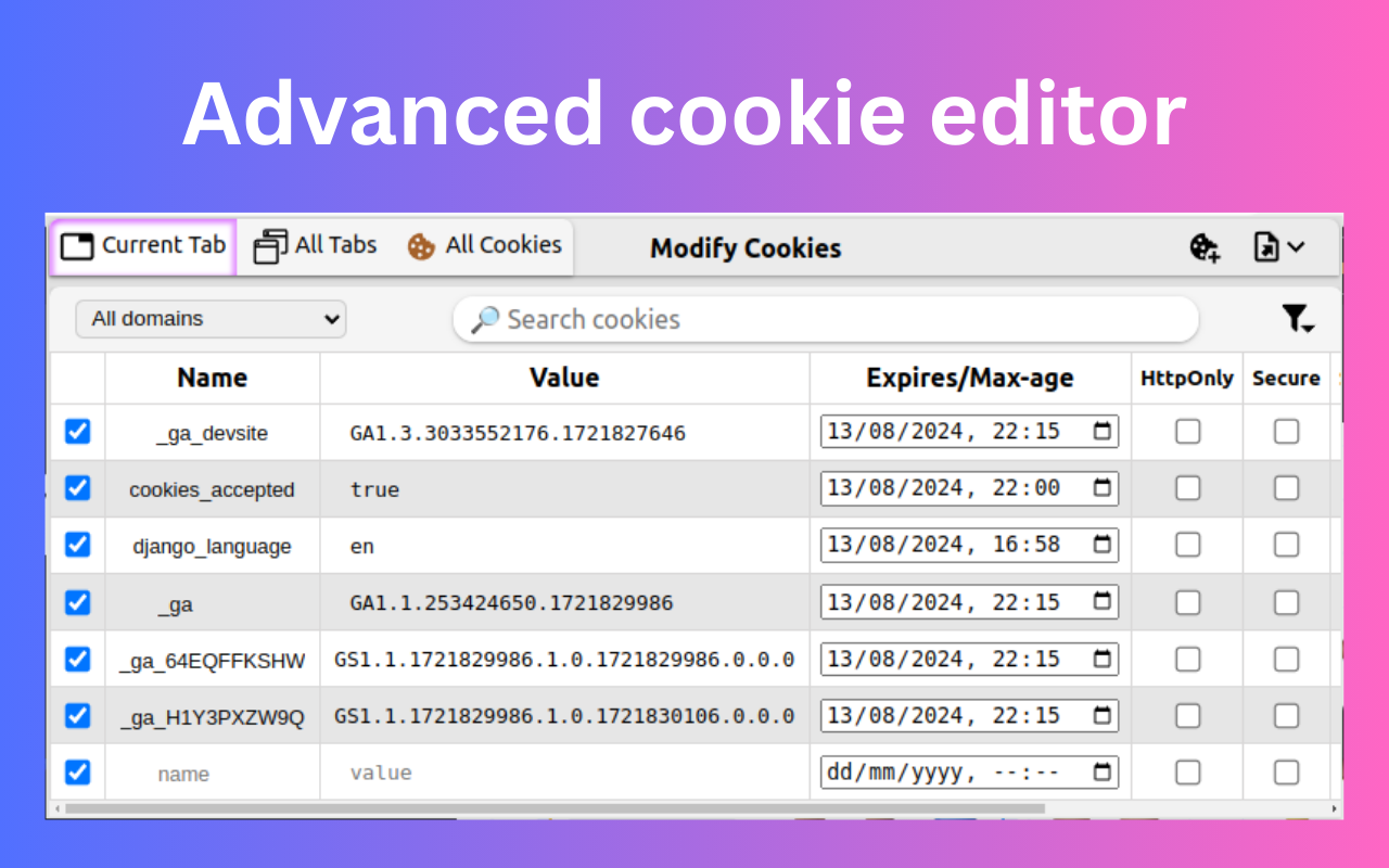 modifyCookie - 高级 cookie 编辑器 chrome谷歌浏览器插件_扩展第2张截图