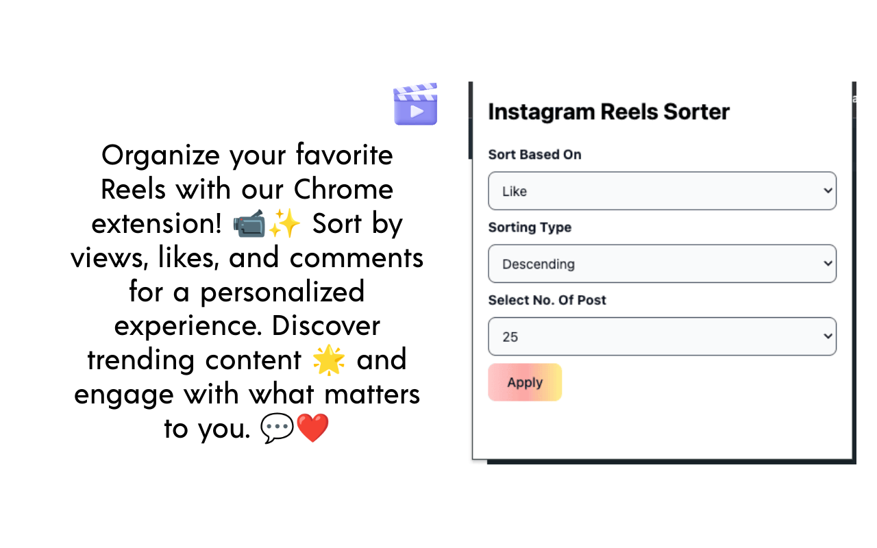 Reels Sorter | Tool For Instagram™ chrome谷歌浏览器插件_扩展第1张截图