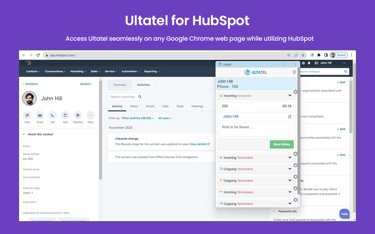 ULTATEL for HubSpot CRM chrome谷歌浏览器插件_扩展第4张截图