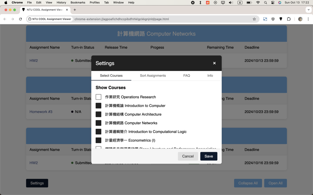 NTU COOL Assignment Viewer chrome谷歌浏览器插件_扩展第1张截图