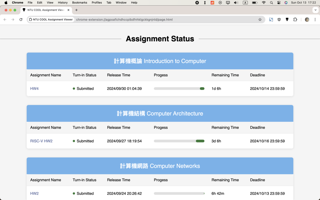 NTU COOL Assignment Viewer chrome谷歌浏览器插件_扩展第2张截图