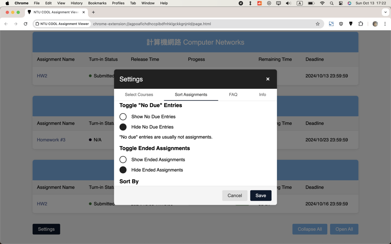 NTU COOL Assignment Viewer chrome谷歌浏览器插件_扩展第3张截图