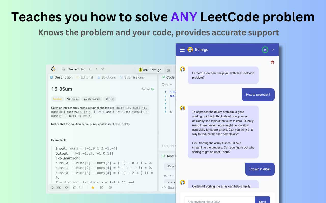 Edmigo: LeetCode DSA AI Tutor powered by ChatGPT-4 chrome谷歌浏览器插件_扩展第3张截图